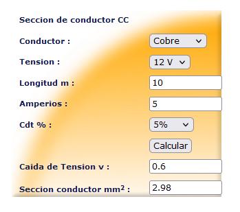 Sección del cable 12V autocaravana, coche. Calculadora, tabla, calcular  sección de cable