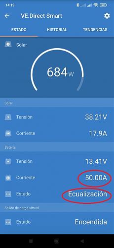 Porque no llega el mppt victron a la tension de ecualizacion si asi lo configuro? no se.-1650544043204.jpg