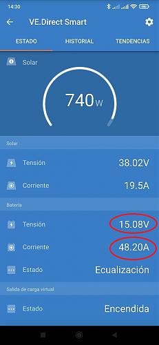 Porque no llega el mppt victron a la tension de ecualizacion si asi lo configuro? no se.-screenshot_2022-04-21-14-30-17-288_com.victronenergy.victronconnect.jpg