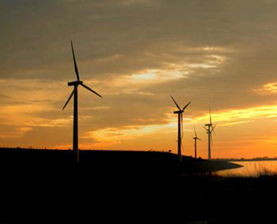 La energía eólica es convertida en electricidad por aerogeneradores.